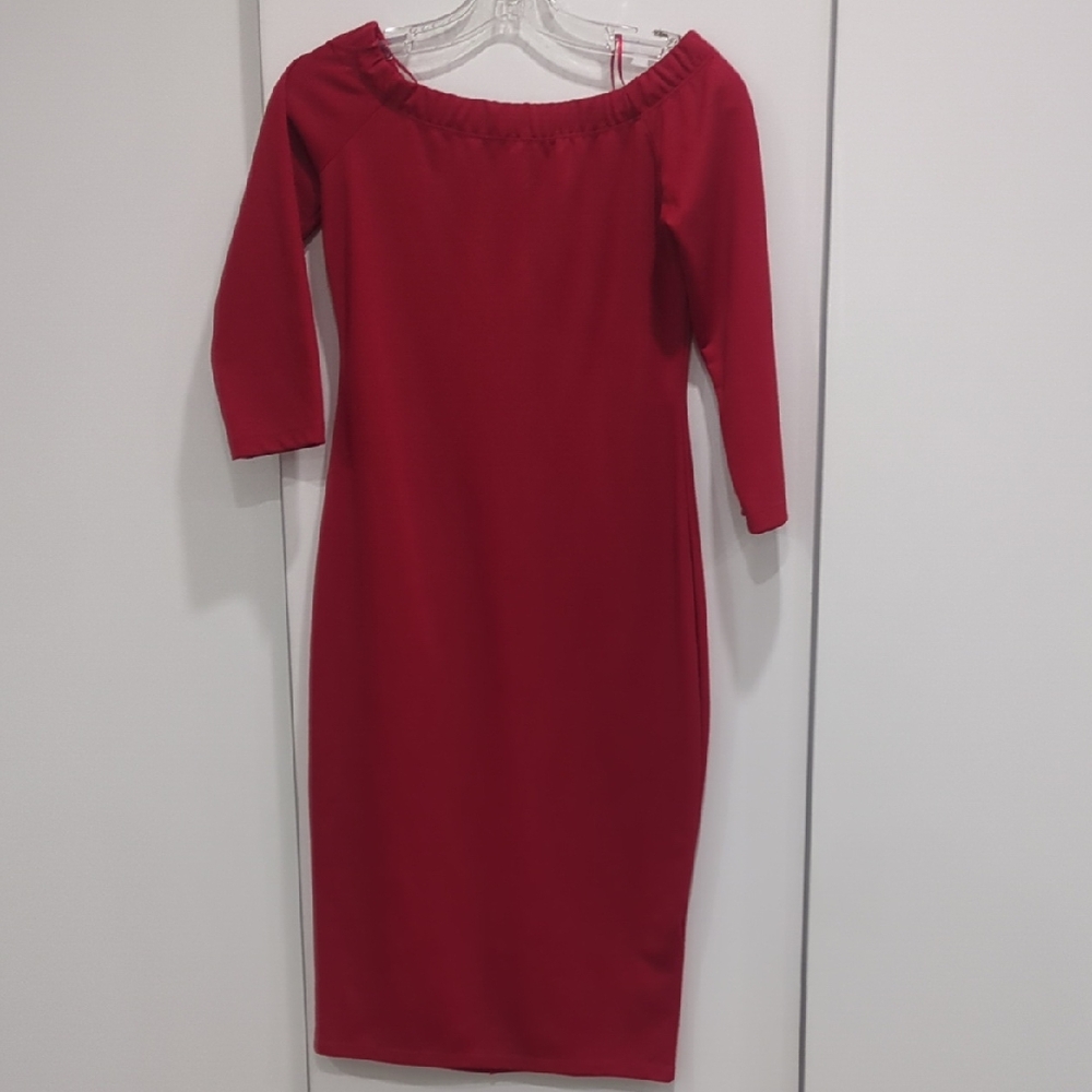 Zara Red Long Sleeve Dress Light S5 Maxi New